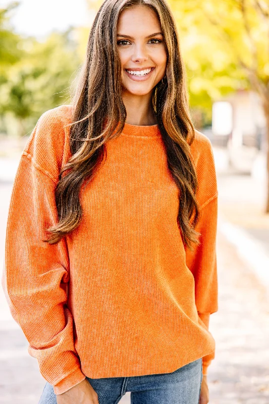 You're So Classic Burnt Orange Corded Sweatshirt Hoodie with Rhinestones Sparkly Elegant