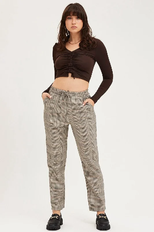 Check Slim Pants High Rise High-Waist Trousers