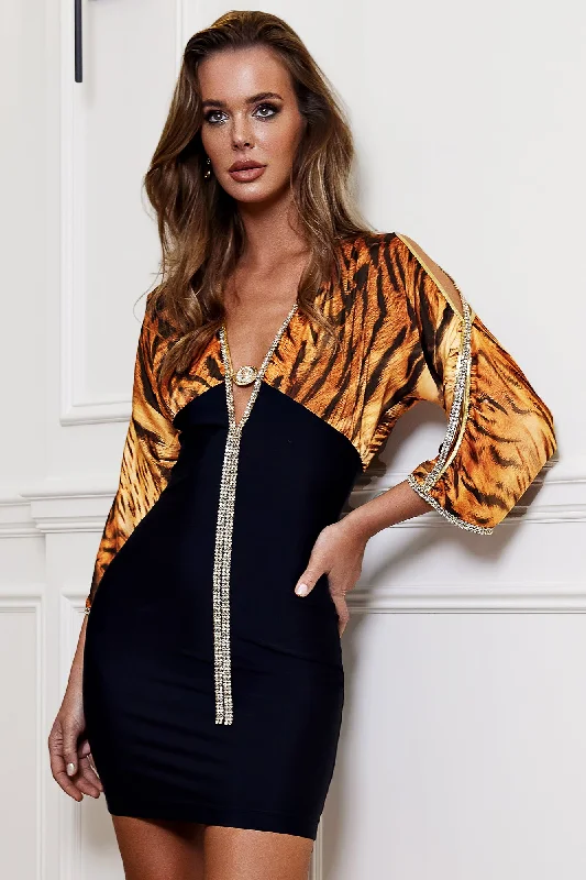 Cher tiger brown silk bandage - Short Cocktail Dress sweetheart Neckline Romantic