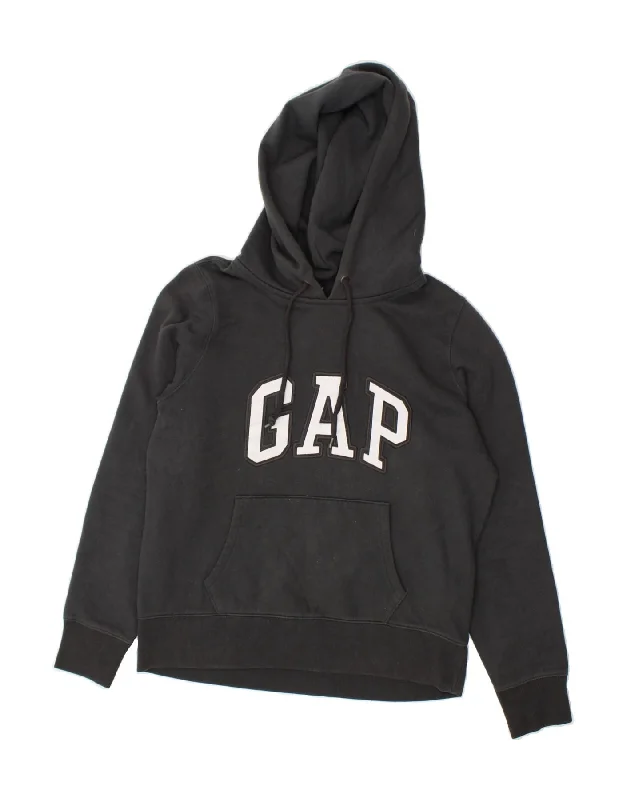 GAP Womens Graphic Hoodie Jumper UK 14 Medium Black Cotton Hoodie with Typography Text Message