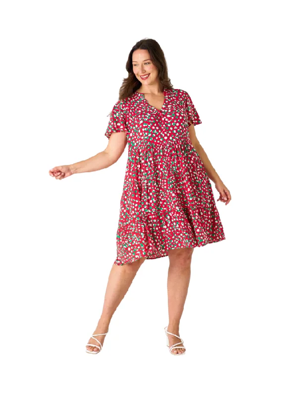 Dotty Tier Dress Red Green Dot Tunics Lace romantic