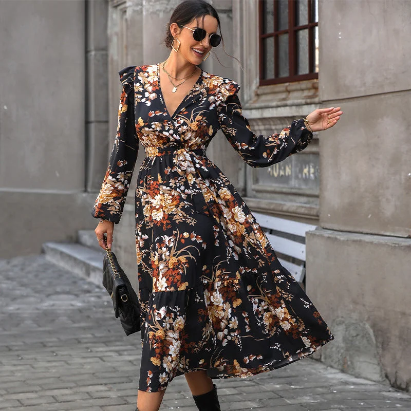 IKEARLAX New Hot Trade Wholesale Hot Sale Women's Clothing an, n Fashion Printing Medium and Long Autumn Dresses Tunics Stylish modern IKEARLAX New Hot Trade Wholesale Hot Sale Women's Clothing an, n Fashion Printing Medium and Long Autumn Dresses Tunics Stylish modern
