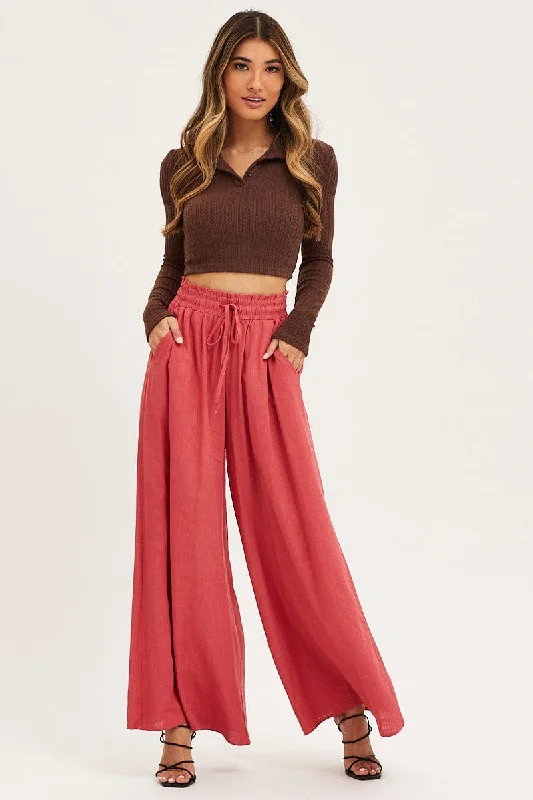 Brown Wide Leg Pants High Rise Casual Wide Pants