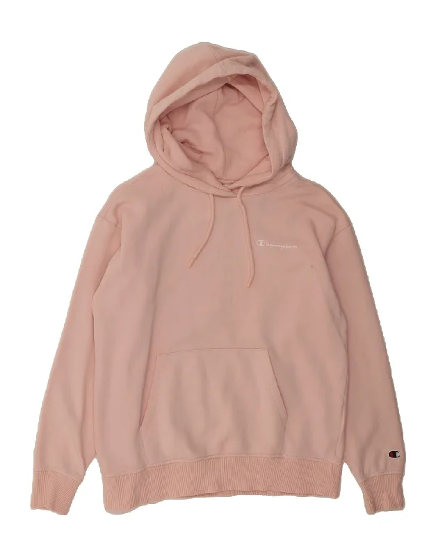 CHAMPION Womens Oversized Hoodie Jumper UK 10 Small Pink Cotton Hoodie with Button Classic Timeless