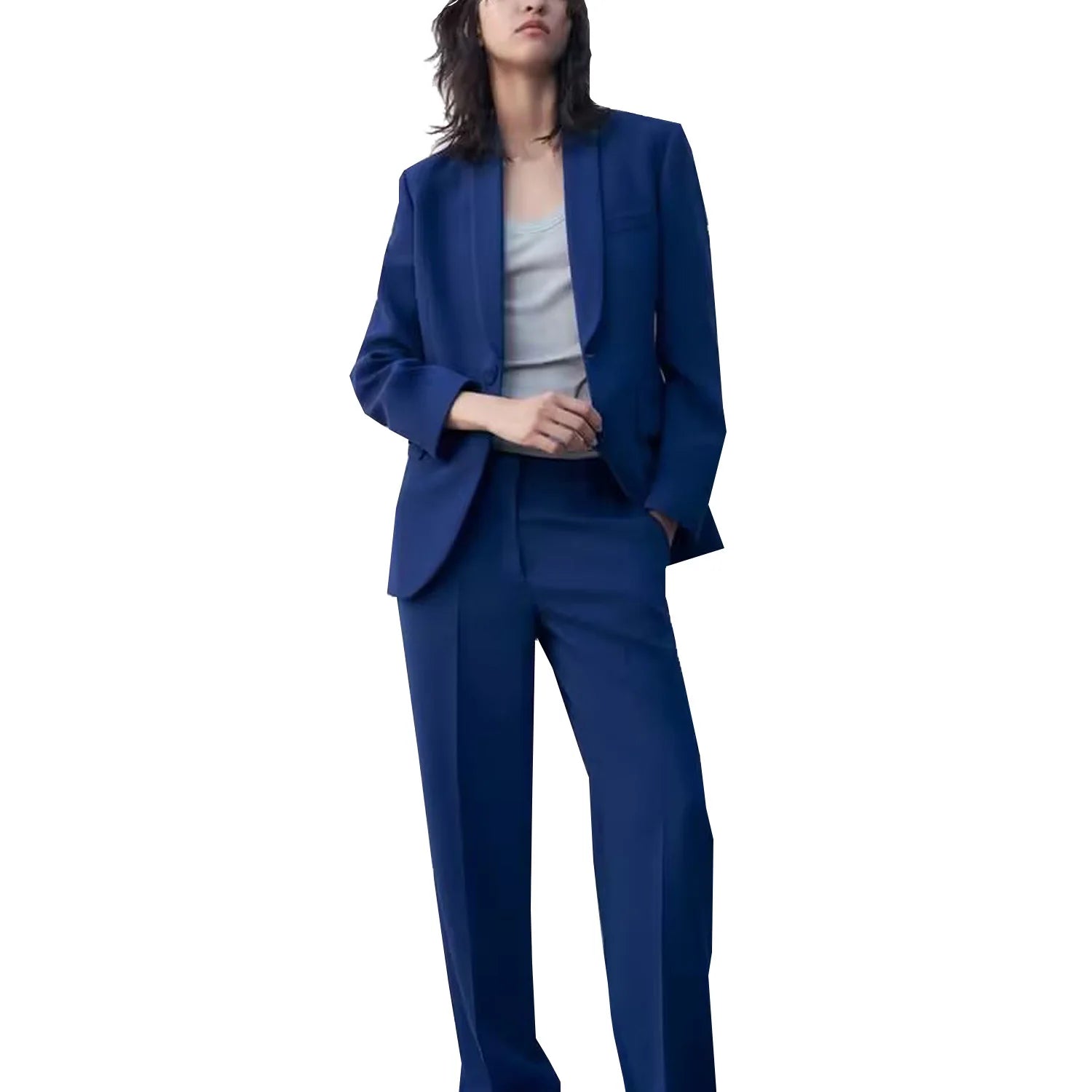 Women's Suit Jacket, Dress Collar with One Button and a Slit Design, Slim Fit and Slimming, Flared Pants, New Front Pockets Side Pockets Patch Pockets