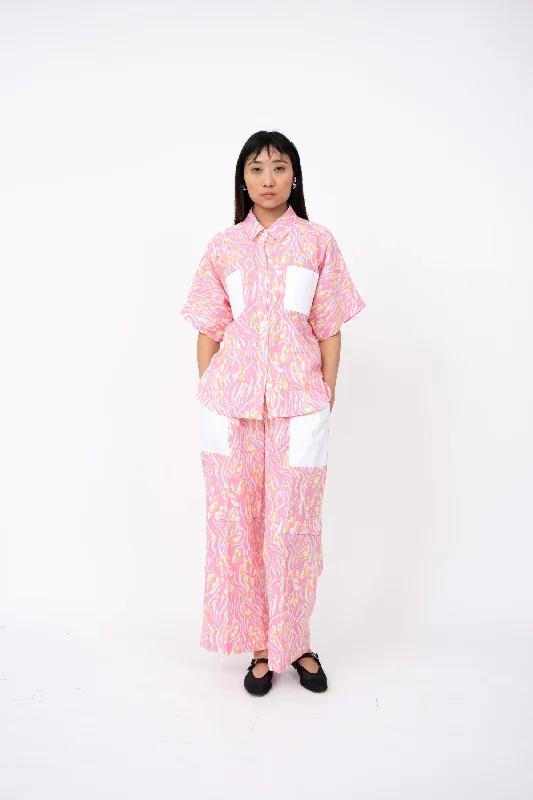 Pink Wave Pleated Day Pant Comfortable Denim Trousers