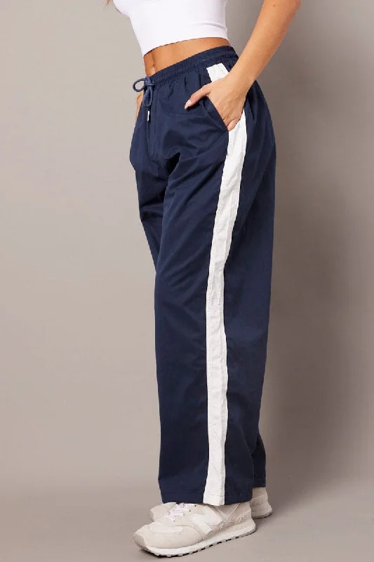 Blue Track Pants Wide Leg Casual Lounge Pants