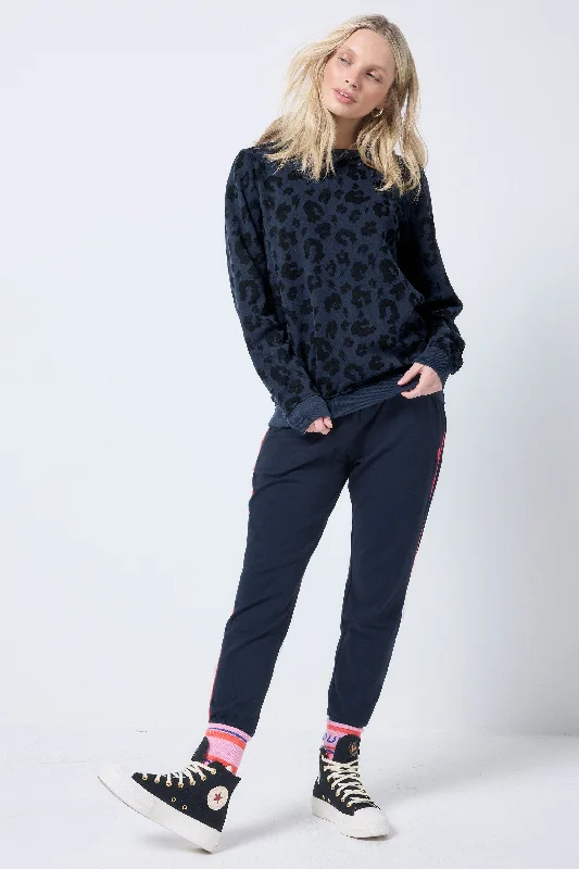 Navy Leopard Sweatshirt Hoodie with Elastic Waist Stretchable Comfortable