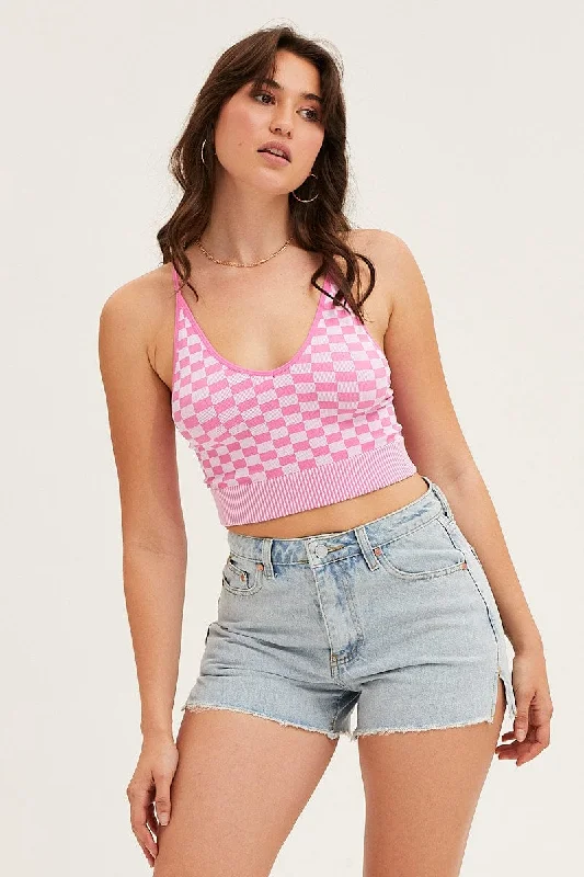 Check Tank Top Seamless cropped tank top