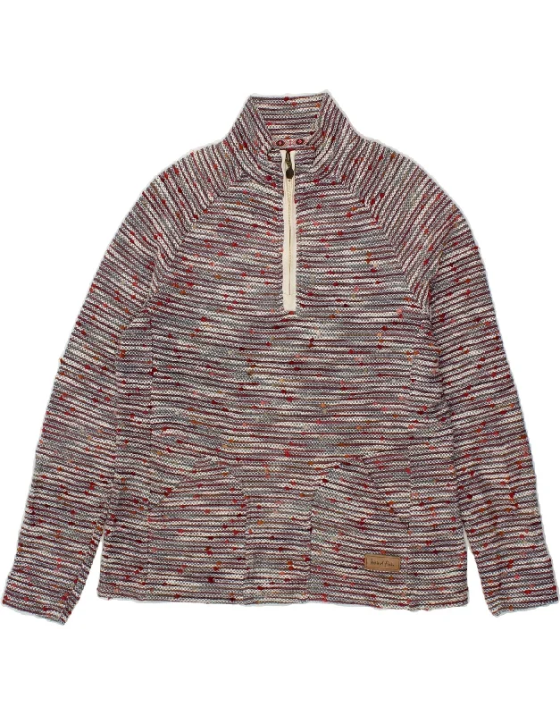 WEIRD FISH Womens Zip Neck Jumper Sweater UK 14 Medium Grey Striped Cotton Stylish Fashionable Trendy WEIRD FISH Womens Zip Neck Jumper Sweater UK 14 Medium Grey Striped Cotton Stylish Fashionable Trendy