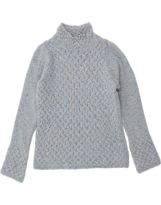 IRELANDS EYE Womens Turtle Neck Jumper Sweater UK 10 Small Blue Flecked Cable Knit Ribbed Knit Lace Knit IRELANDS EYE Womens Turtle Neck Jumper Sweater UK 10 Small Blue Flecked Cable Knit Ribbed Knit Lace Knit