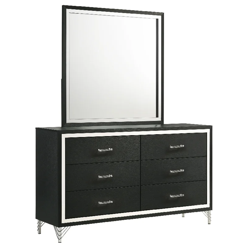 Lucia - 6-Drawer Dresser And Mirror - Black Tunics Fall fleece