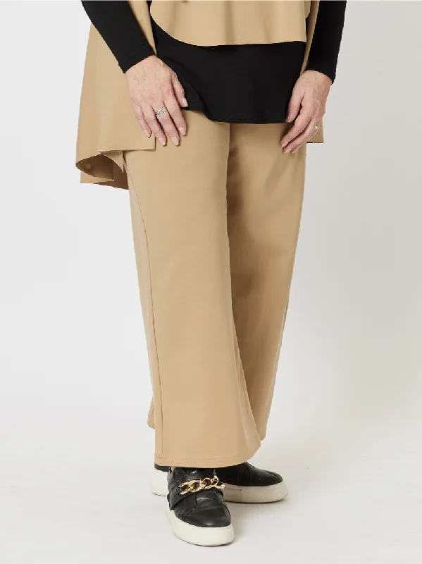 Kimmy Ponte Wide Leg Pant - Caramel High-Waist Trousers