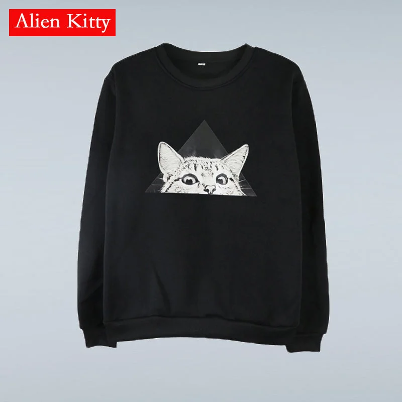 WILUXE  2019 Autumn Winter Hoodies And Sweatshirts Women Kawaii Cartoon Cat Loose Casual Sweatshirt Female Sudaderas Mujer Hoodie with Thumb Holes Functional Cozy