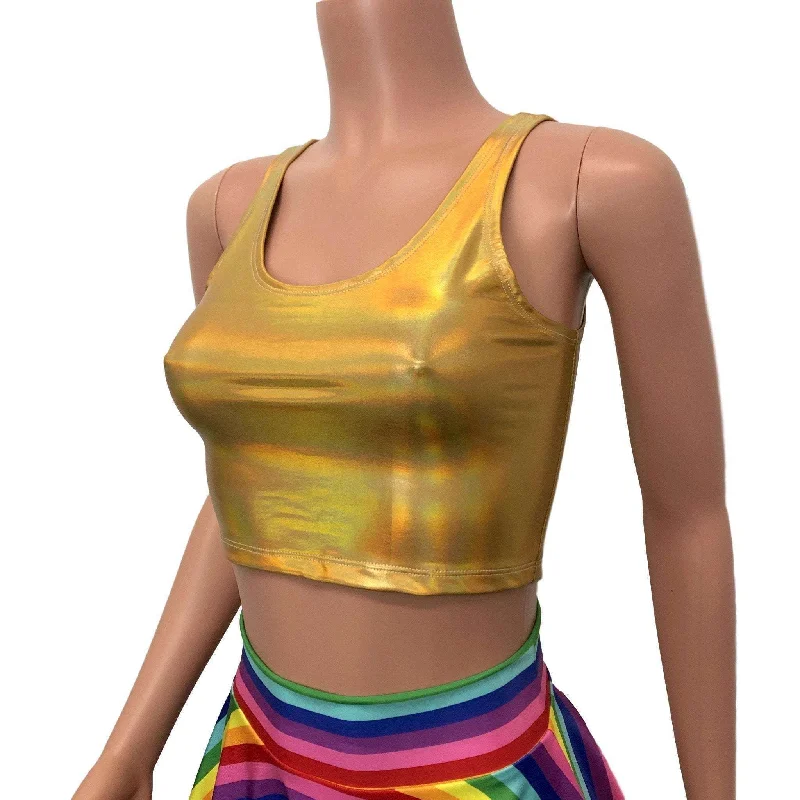 SALE - XL - Crop Tank Top - Gold Opal Holographic mint tank top