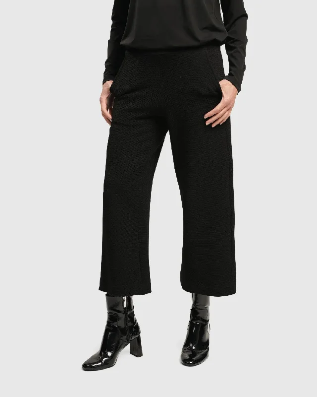 Superb Waffle Weave Ankle Pants, Black Trendy Velvet Pants