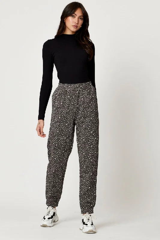 Print Jogger Track Pants Soft Stretch Trousers