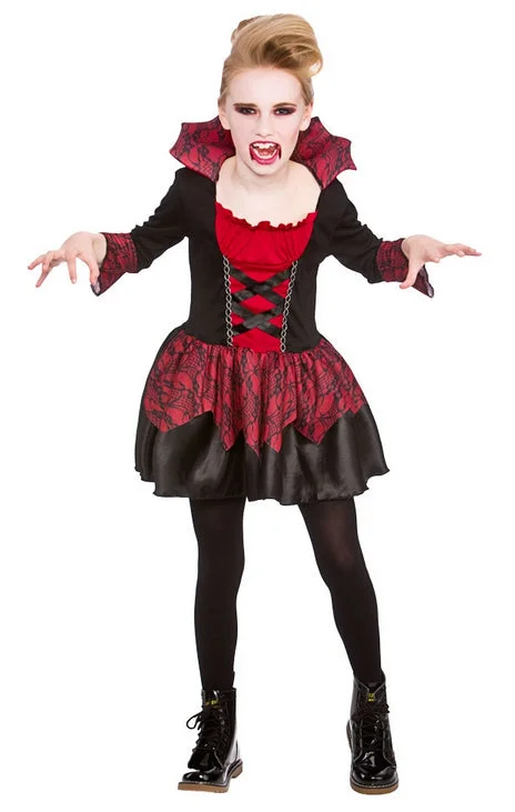 Girls Vampire Halloween Fancy Dress Costume Tunics stripes playful