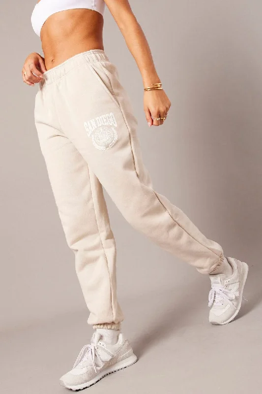 Beige Track Pants High Rise Sleek Black Pants