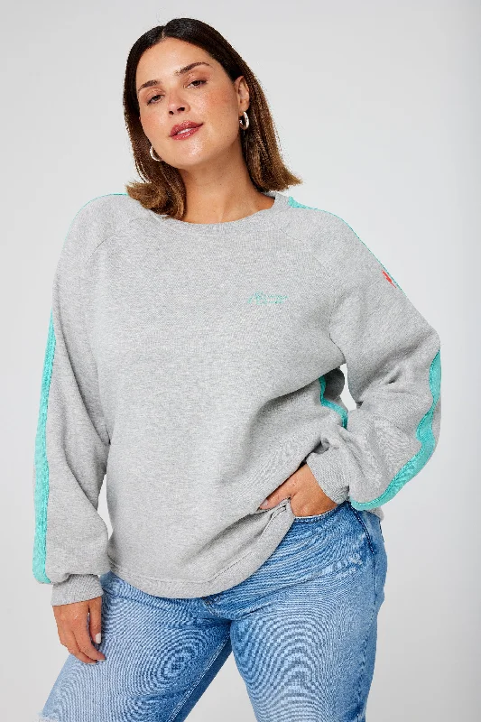 Grey Marl with Turquoise Colourblock Relaxed Sweatshirt Hoodie with Color Block Contrast Stylish