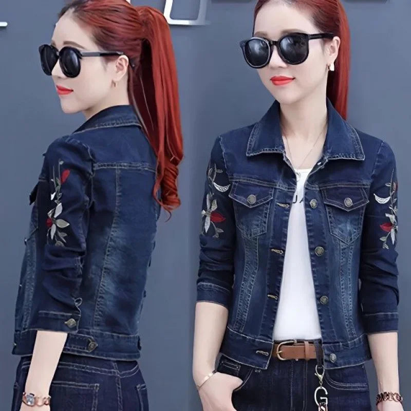 Fashionable Denim Jacket 2024 Autumn New Korean Trendy Short Slim Fit Women's Cotton Coat Top For Smooth Slimmer Silhouette Fleece Fabric Down Fabric Feather Fabric