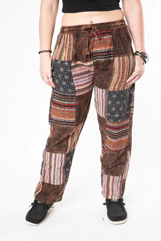 Patchwork Stone Wash Meditation Pants Trendy Tapered Pants