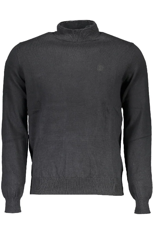 Black Cotton Men Sweater Chenille Blend Fleece Blend Nylon Blend