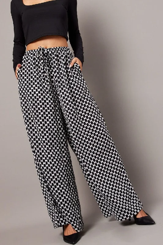 Multi Geo Wide Leg Pants High Rise Soft Stretch Pants