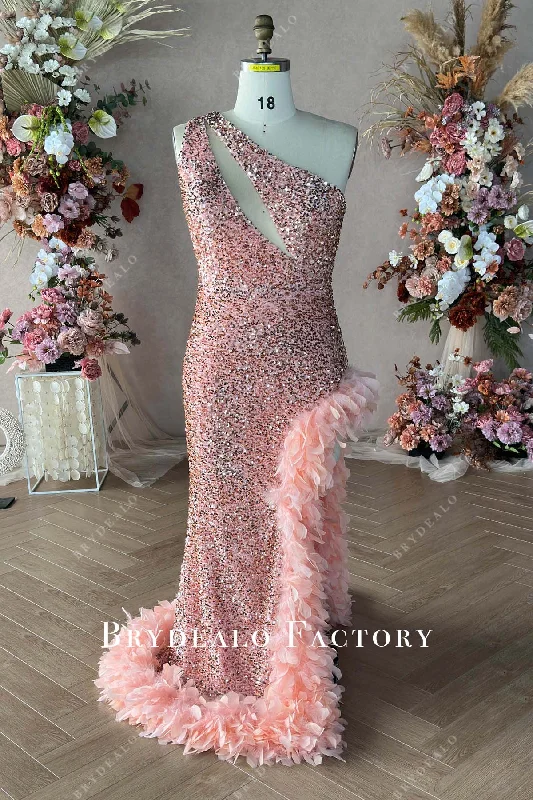 Custom Champagne Gold Sequin Feather Slit Plus Size Birthday Event Dress Tunics Mesh breathable Custom Champagne Gold Sequin Feather Slit Plus Size Birthday Event Dress Tunics Mesh breathable