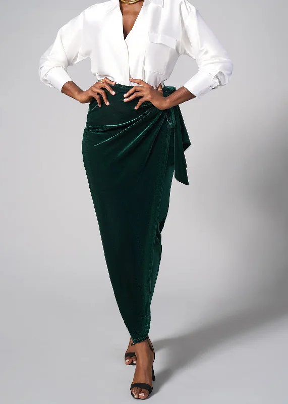 Tesafaye Women's Stretch Velvet Faux Wrap Skirt (Emerald) tulle skirt dreamy