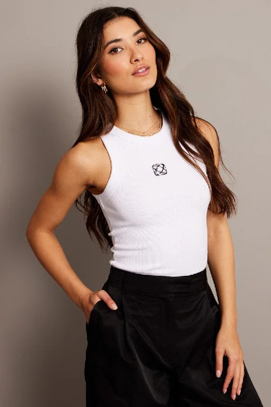 White Rib Tank Sleeveless striped tank top