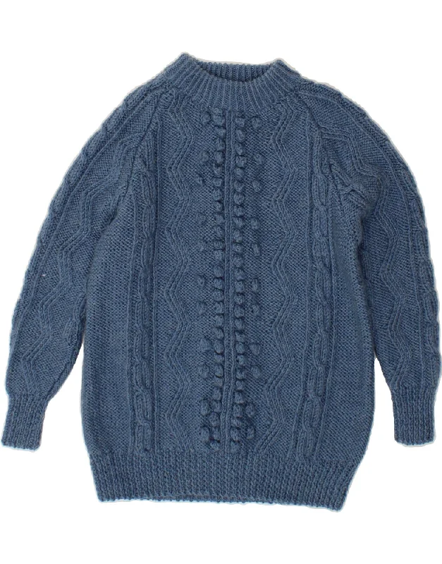 VINTAGE Womens Crew Neck Jumper Sweater UK 10 Small Blue Chenille Brocade Lace