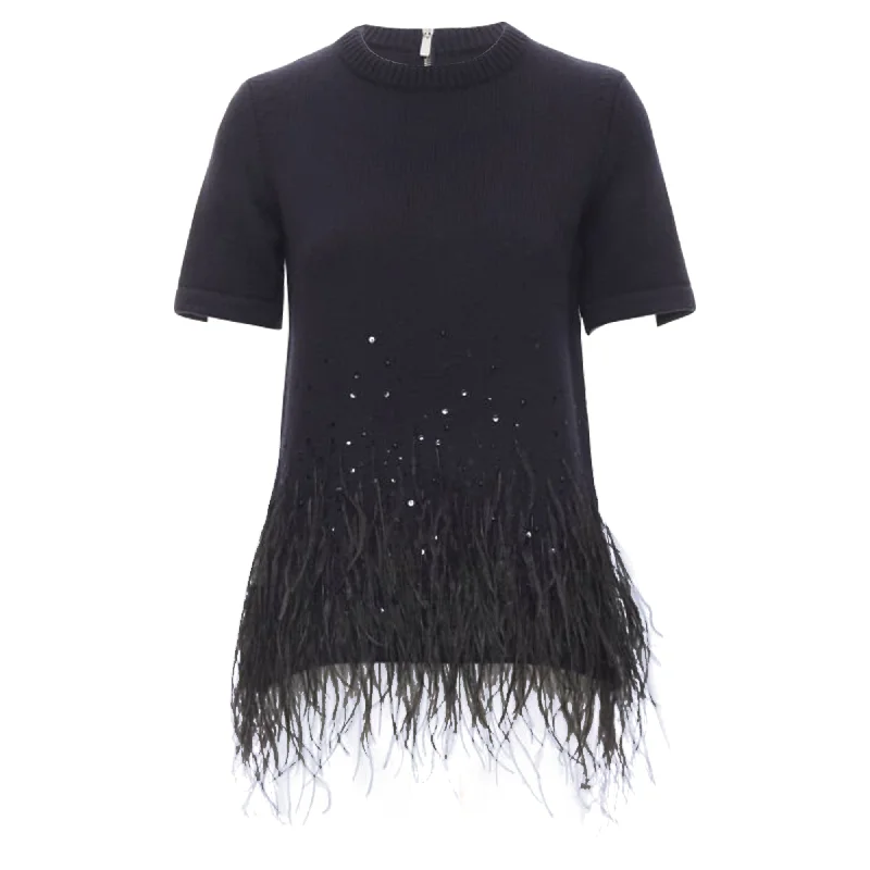 Michael Kors Collection feather sequins embellished cashmere sweater Fitted Loose Oversized