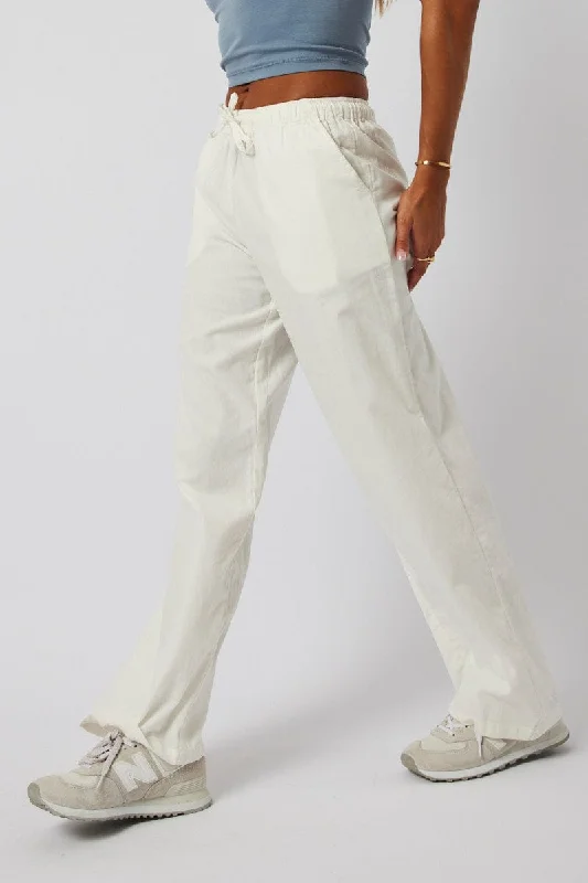 White Wide Leg Pants Micro Corduroy Soft Stretch Pants