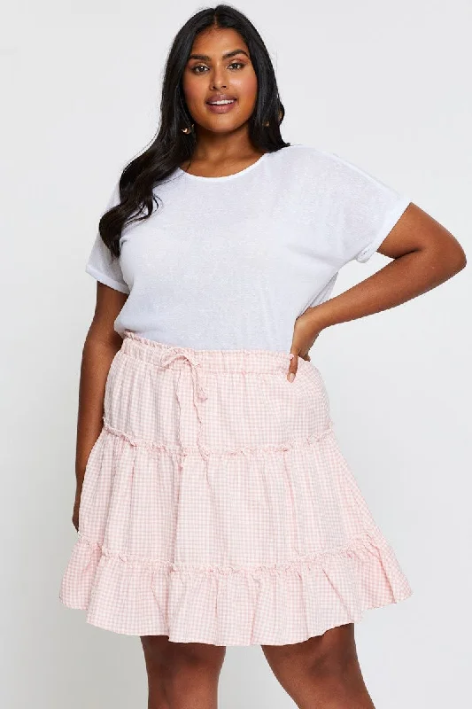 Check Mini Skater Skirt Elastic Waist corduroy skirt cozy