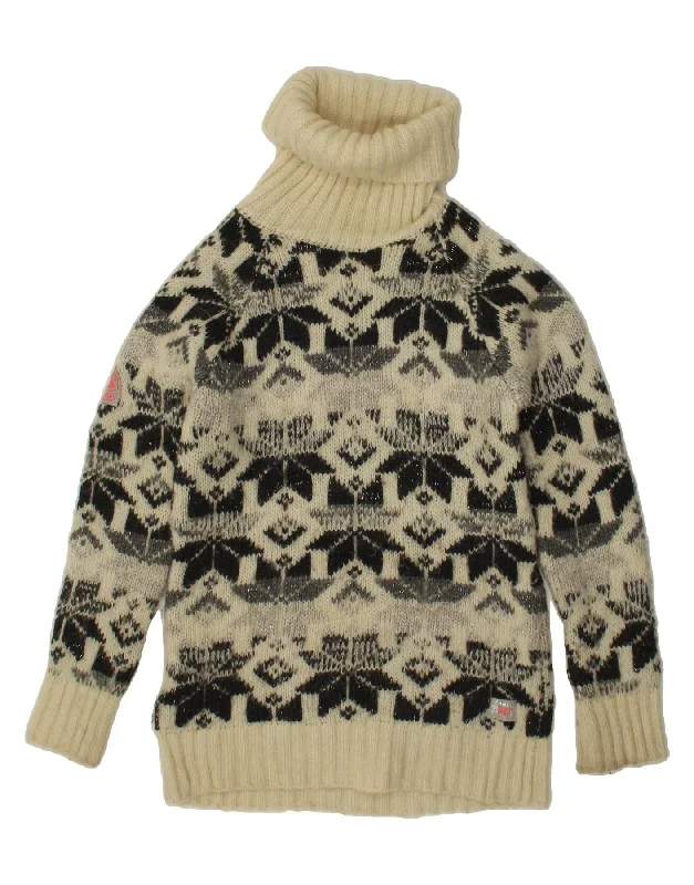 SUPERDRY Womens Roll Neck Jumper Sweater UK 6 XS Beige Fair Isle Acrylic Lace Blend Ribbed Blend Corduroy Blend