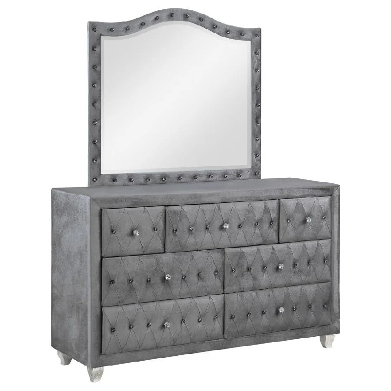 Deanna - 7-Drawer Upholstered Dresser With Mirror Tunics Print Colorful