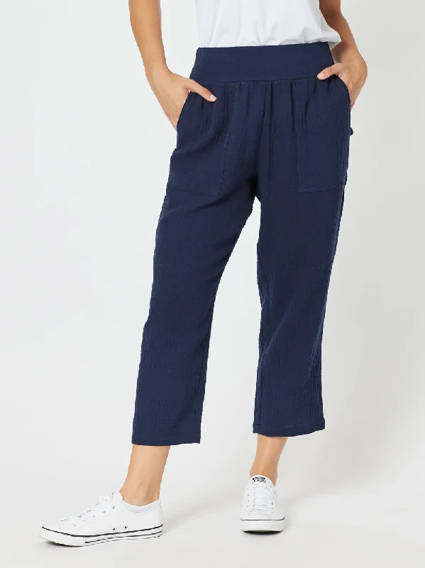 Byron Cotton 7/8 Pant - Navy Stylish Casual Pants