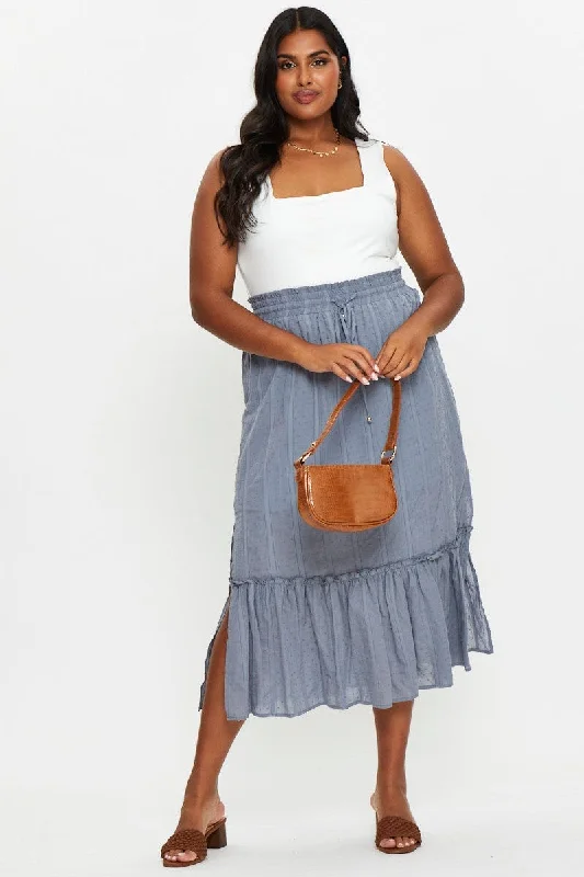 Blue Maxi Skirt Ruffle Hem relaxed fit skirt