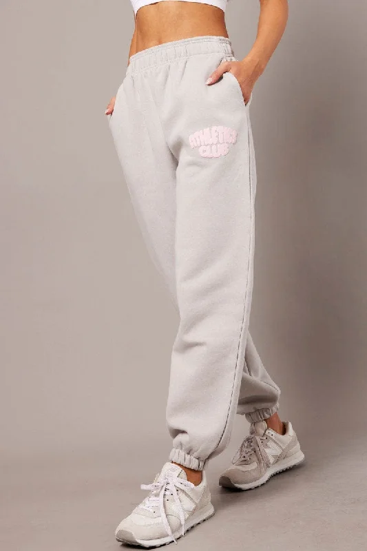 Grey Track Pants High Rise Classic Straight Pants