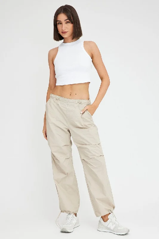 Beige Parachute Pants Cargo Comfortable Cargo Pants