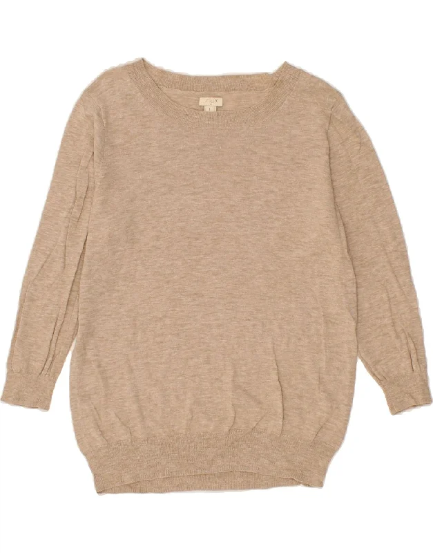 J. CREW Womens Boat Neck Jumper Sweater Large Beige Cotton Cable Knit Ribbed Knit Lace Knit