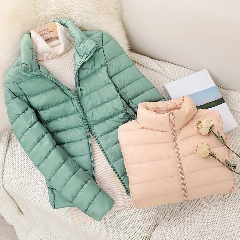 Women Short Slim Fit Puffer Jackets 2023 New Arrivals Spring Female Ultra Lightweight Packable Warm Coat Portable Outwear Coats Faux Fur Fabric Real Fur Fabric Shearling Fabric