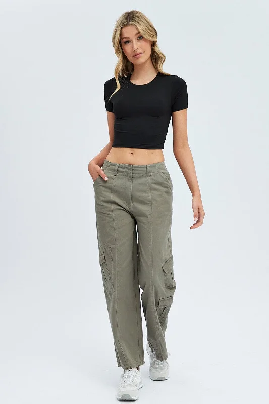 Grey Cargo Pants Low Rise Trendy Printed Pants