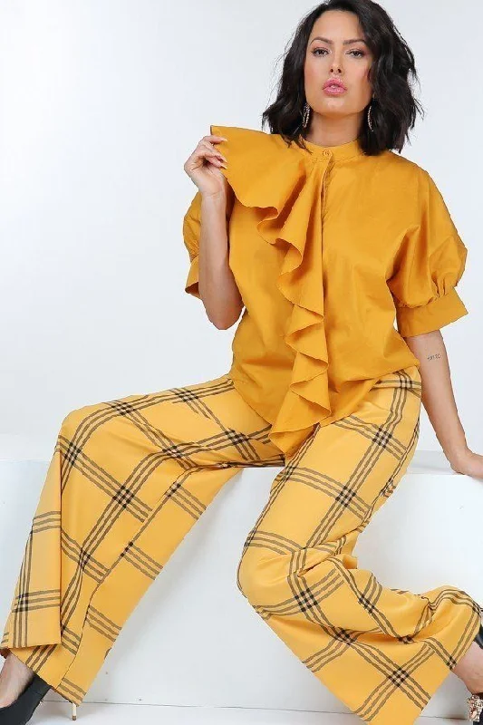 High Waist Plaid Print Wide Leg Pants Comfortable Pleated Pants