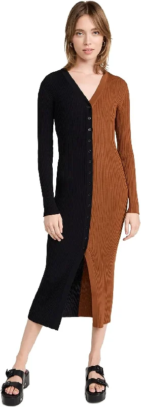 Staud Women's Shoko Sweater Dress, Tan/Black Graphic Sweater Embroidered Appliqued