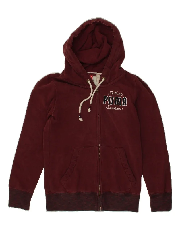 PUMA Womens Graphic Zip Hoodie Sweater UK 8 Small  Burgundy Hoodie with Cropped Fit Short Trendy