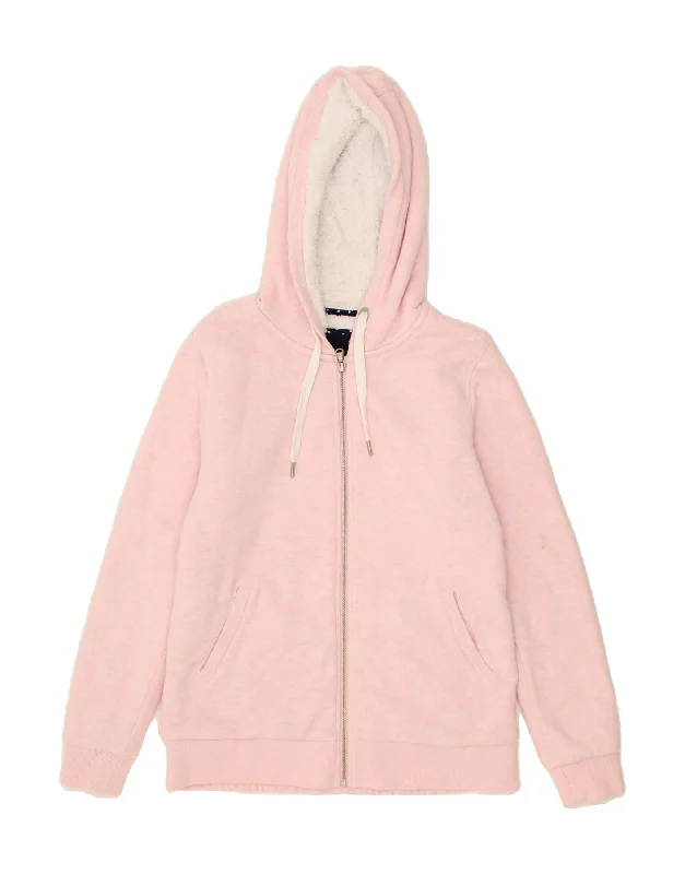 CREW CLOTHING Womens Zip Hoodie Sweater UK 10 Small Pink Cotton Nylon Fabric Polyester Fabric Spandex Fabric