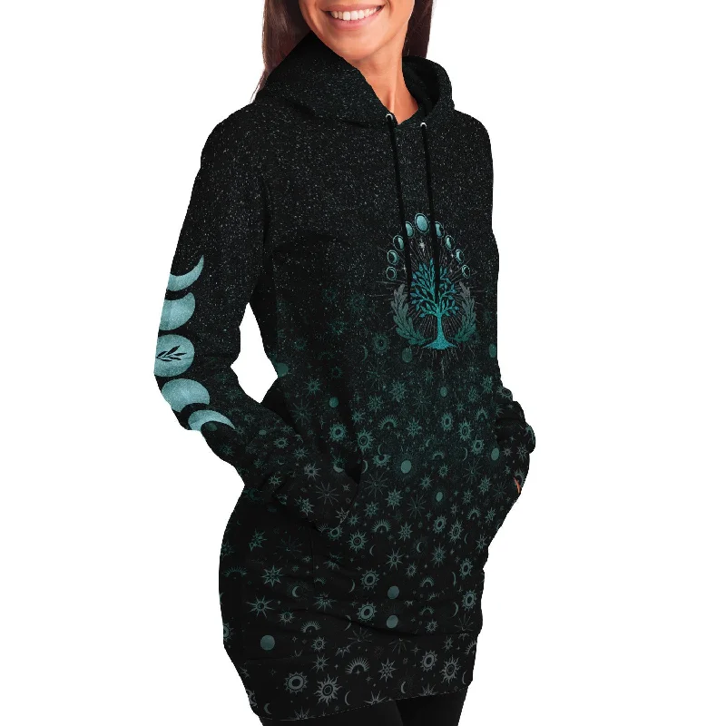 Sacred Tree of Life Hoodie Dress Hoodie with Hem Contrast Bold Stylish