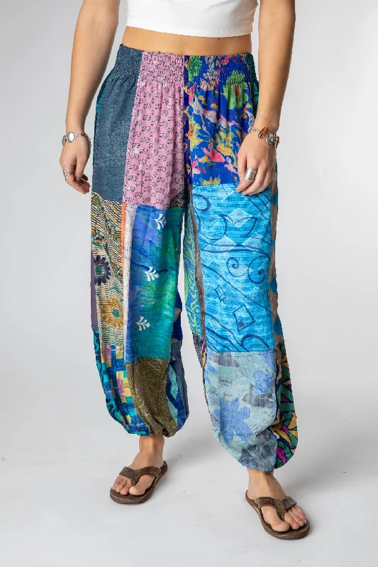 Paravi Patchwork Sari Silk Harem Pants High-Waist Trousers